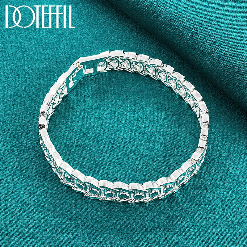 DOTEFFIL 925 Sterling Silver Wide Wristband Bracelet Chain For Women Man Wedding Engagement Party Fashion Jewelry