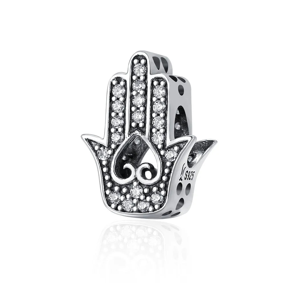 BAMOER 925 Sterling Silver Hand of Fatima Pendant Hamsa Hand Green Guard Hand Charm fit Original Bracelet Women DIY Fine Jewelry
