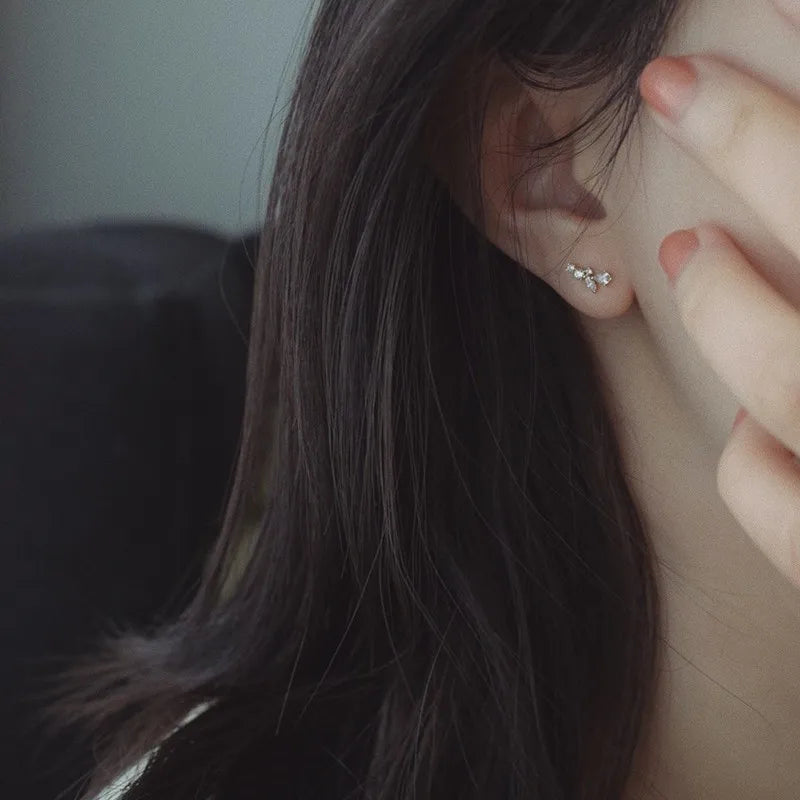 925 Sterling Silber Koreanische Einfache Pavé Kristall Malt Stud Ohrringe Frauen Licht Luxus Temperament Hochzeit 14k Gold Schmuck