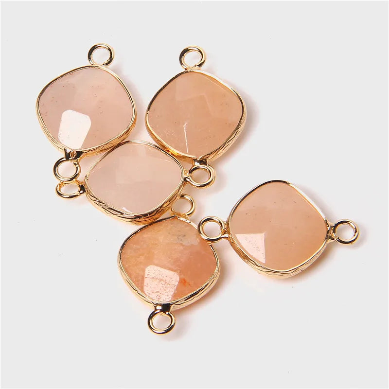 14MM Natural Stone Connector Pendant Agat Quartzs Rhombus Shape Faceted Charms  For Jewelry Making Necklace Bracelet Accessories