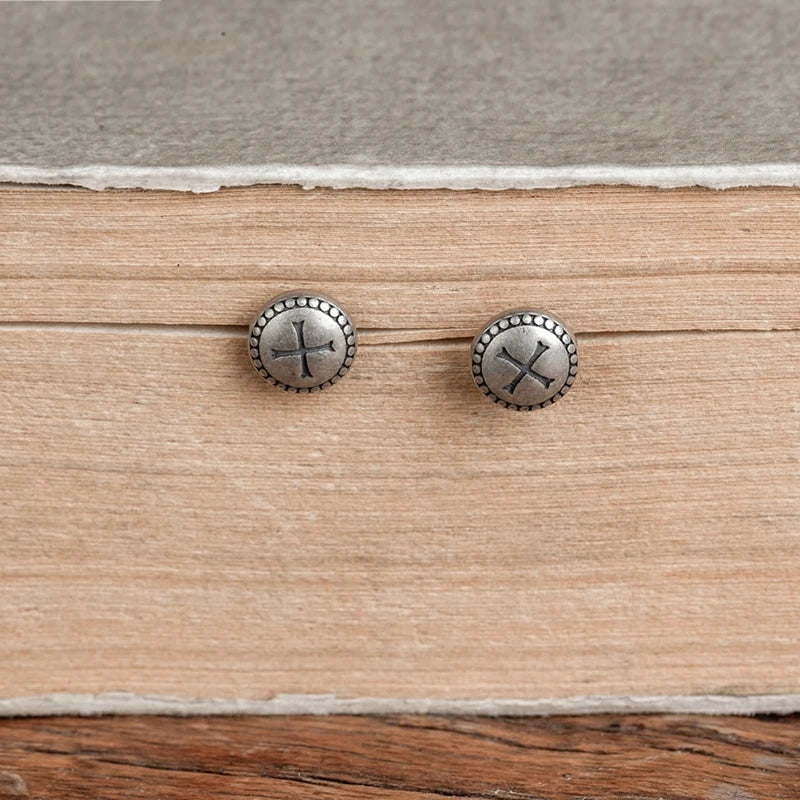 MKENDN 100% 925 Sterling Silber Kreative Retro Glücksknopf-Kreuz-Ohrstecker Punk Street Style Für Männer und Frauen Feiner Schmuck