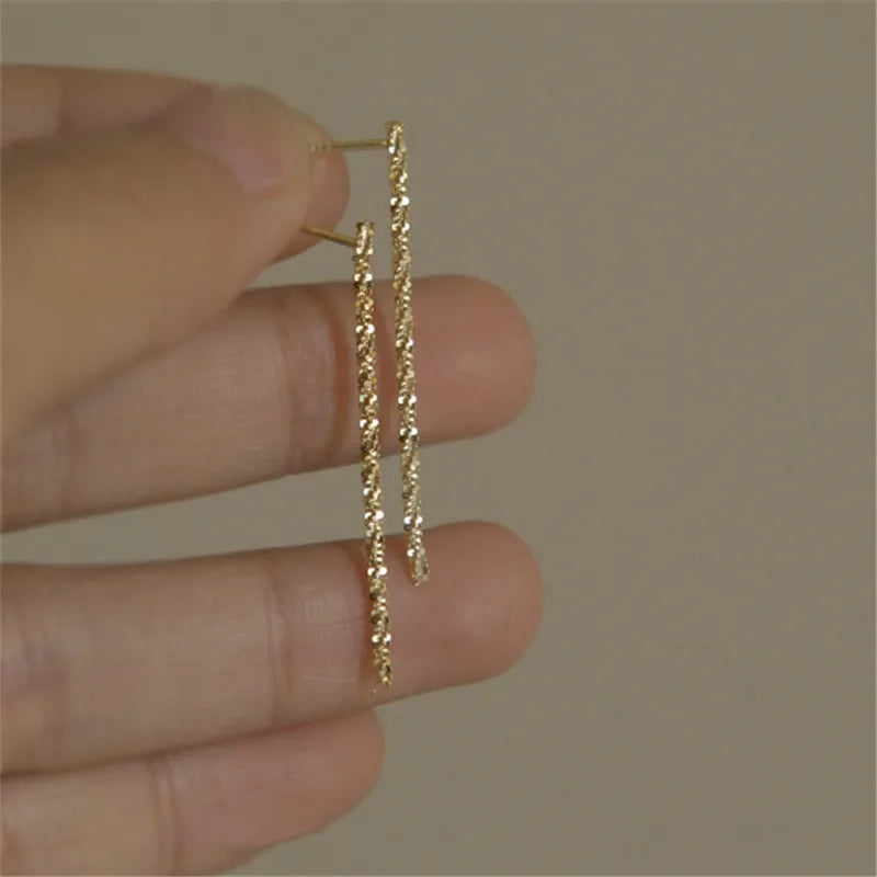 925 Sterling Silver Plating 14K Gold Sparkling Long Earrings for Women Wedding Engagement Jewelry