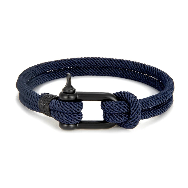 MKENDN Men's Black U Shape Shackle Nautical Double Strand Rope Bracelet Outdoor Camping Rescue Emergency Rope Bracelet For Women