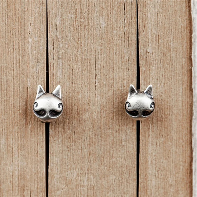 MKENDN Personality Cute Bearded cat Stud Earrings For Women 925 Sterling Silver Ear Studs Bijoux Anti-allergy Jewelry