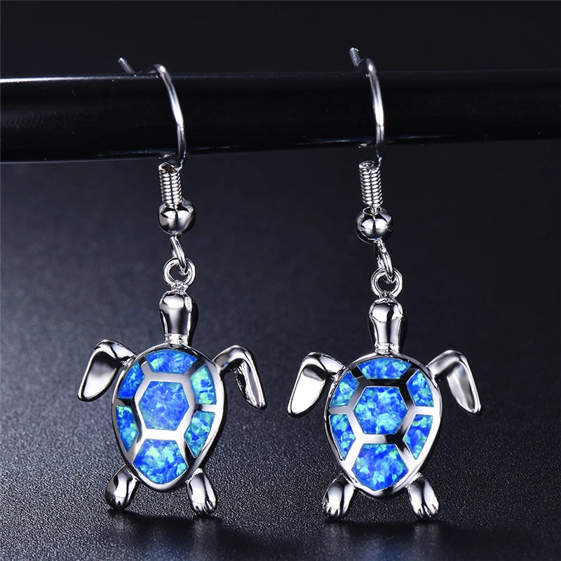 Boho Cute Sea Turtle Stud Earrings For Women Fashion Imitation Blue Fire Opal Earrings For Women Wedding Band Jewelry Gifts