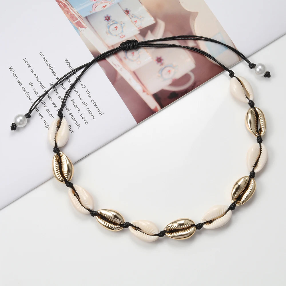 Natural Sea Shell Choker Chain Necklace for Women Bohemian Vintage Beach Conch Shell Braided Jewelry Wholesale Best Friend Gift