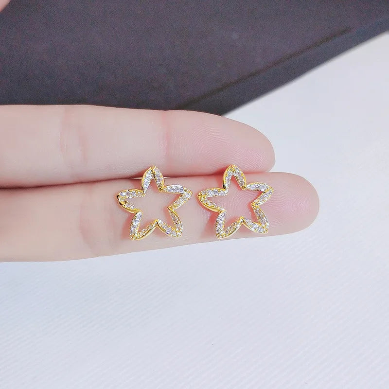 real 18 k gold Woman Stud Earrings Unusual Earings Trend Piercing Small Crystal Vintage Ear Cuffs For Party Women's Jewelry