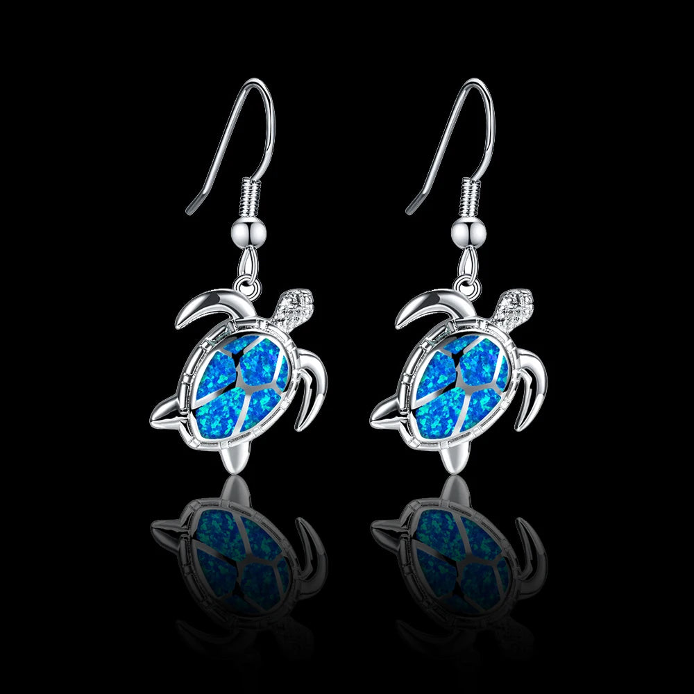 Boho Cute Sea Turtle Stud Earrings For Women Fashion Imitation Blue Fire Opal Earrings For Women Wedding Band Jewelry Gifts