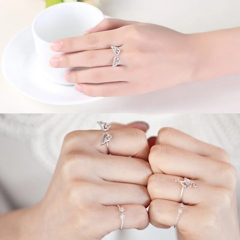 Korean Style Angel Wings Ring Adjustable Rhinestone Finger Rings For Women Silver Color Female Party Birthday Jewelry Gift - Madeinsea©