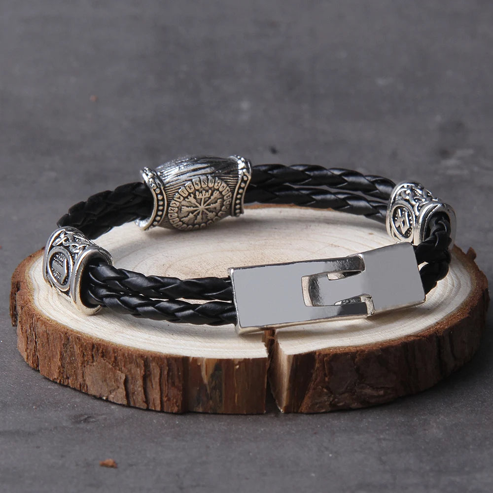 Amulette nordique Runes runiques Perles Talisman Valknut Vegvisir Boussole Symboles de la Trinité Bracelet Viking Hommes Femmes Bijoux Vikingos