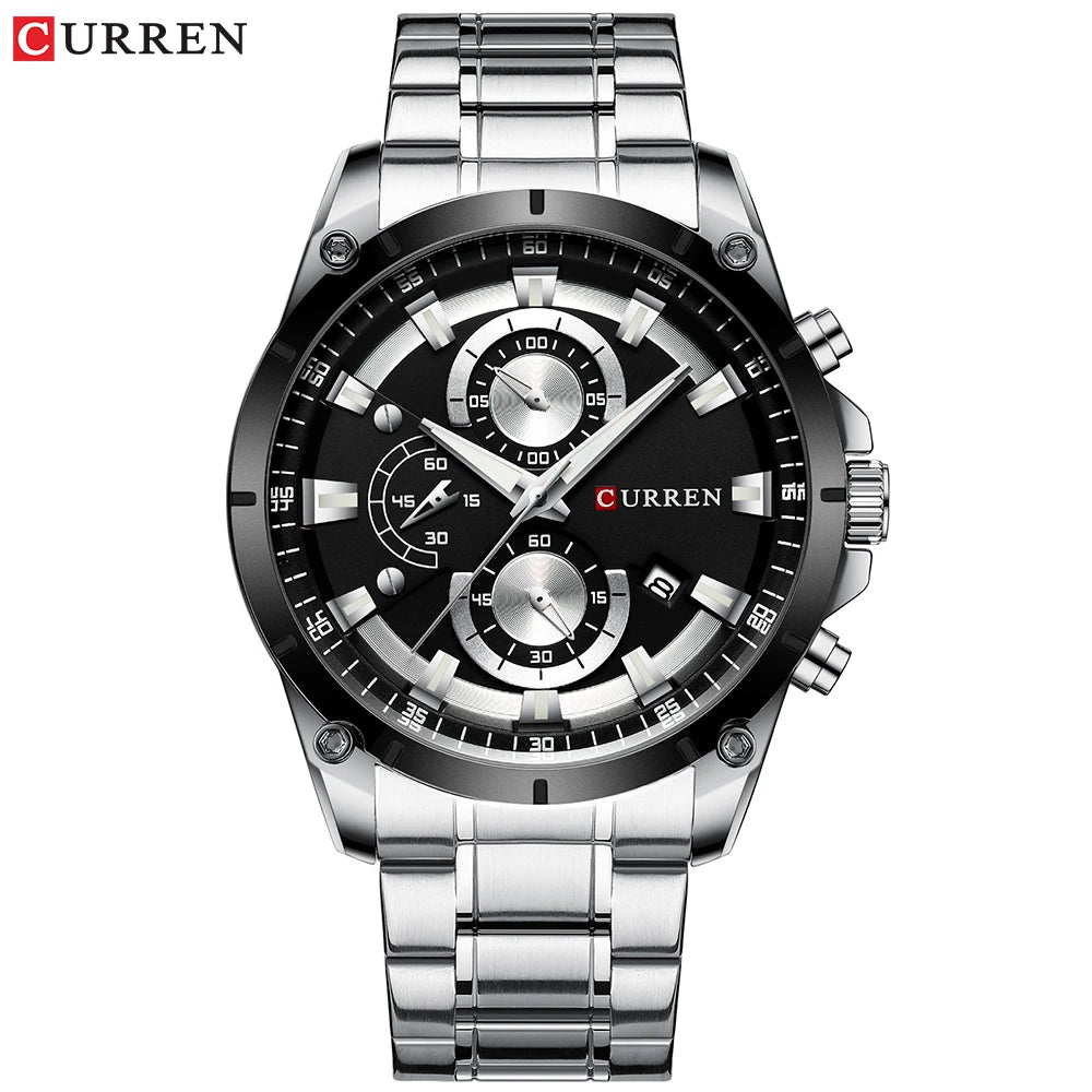 Montre CURREN à quartz pour homme, chronographe tendance, cadeau décontracté en acier inoxydable