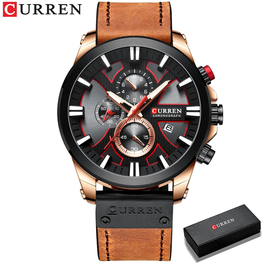Montre CURREN Chronographe Sport Montre à Quartz Montre-bracelet en cuir pour homme Relogio Masculino Cadeau Mode pour Homme