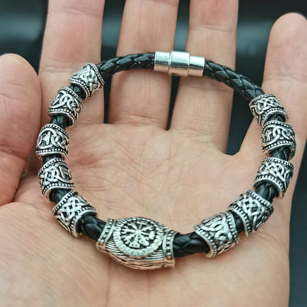 Vikingos Norse Runes Jewelry Trinity Valknut Vegvisir Compass Beads Vikingo Runes Amulet Viking Bracelet Slavic Accessories