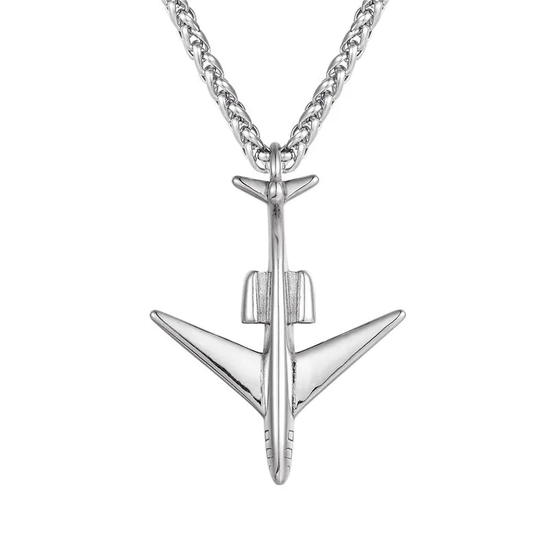 Wholesale 4 Styles Airplane Pendant Necklace For Men Silver Color Stainless Steel Box Link Chain Peace Aircraft Necklace Gifts