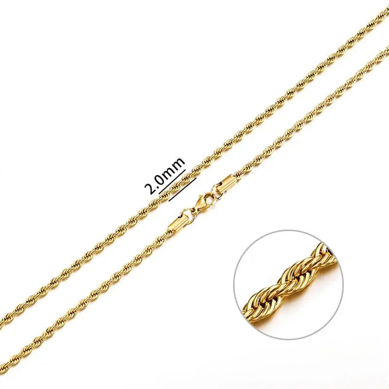 Gold Color Solid Chain Necklace Stainless Steel Link Choker For Men Female Charm Simple Collares Jewelry Accessories 50/55/60 Cm
