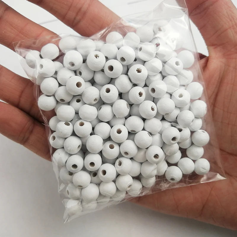 50~200 Stück Holzperlen Farbe 8/10/12mm Runde Kugel Spacer Perlen Naturholzperlen für Schmuckherstellung DIY Armband Finding