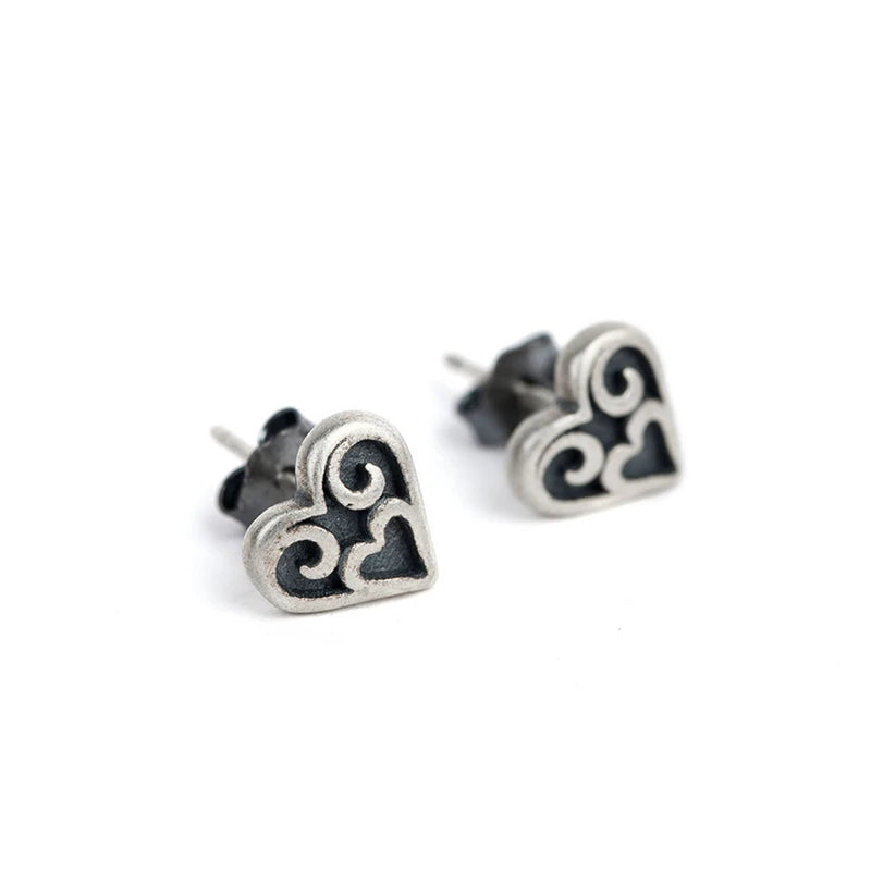 MKENDN 925 Sterling Silver Heart of the Tribe Stud Earrings Personality Minimalist Heart Ear Jewelry Accessories Gothic Style
