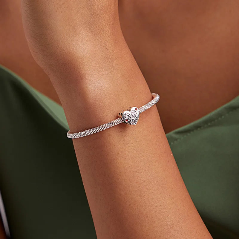 Bamoer Authentische 925 Sterling Silber Liebe Familie Herz Metall Perlen für Schmuck Machen Silber Charm fit Original Armband BSC237