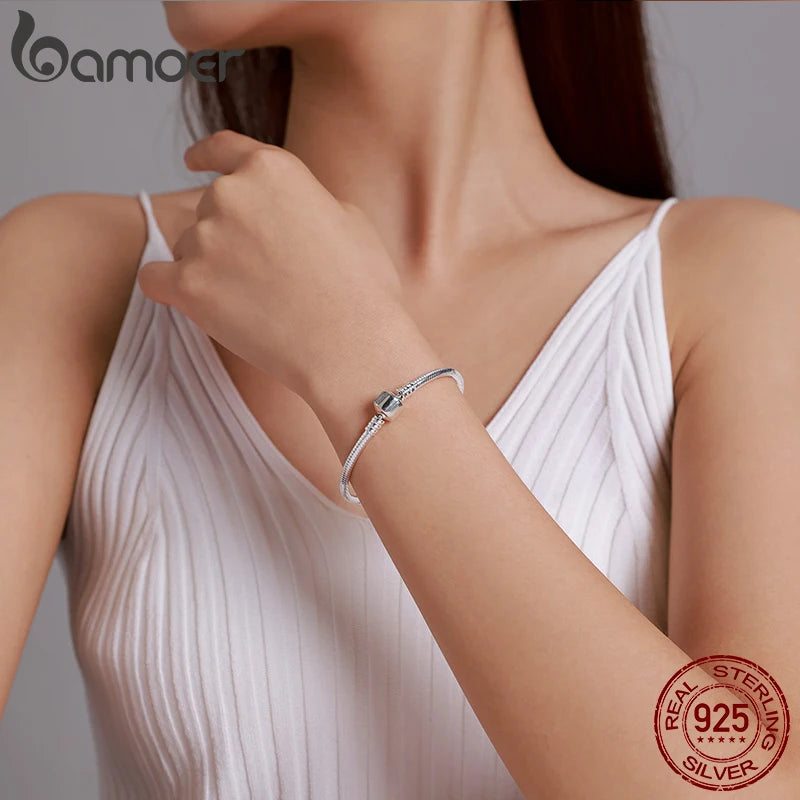 BAMOER TOP VERKAUF Authentische 100% 925 Sterling Silber Schlange Kette Armreif &amp; Armband für Frauen Luxus Schmuck 17-22CM PAS902