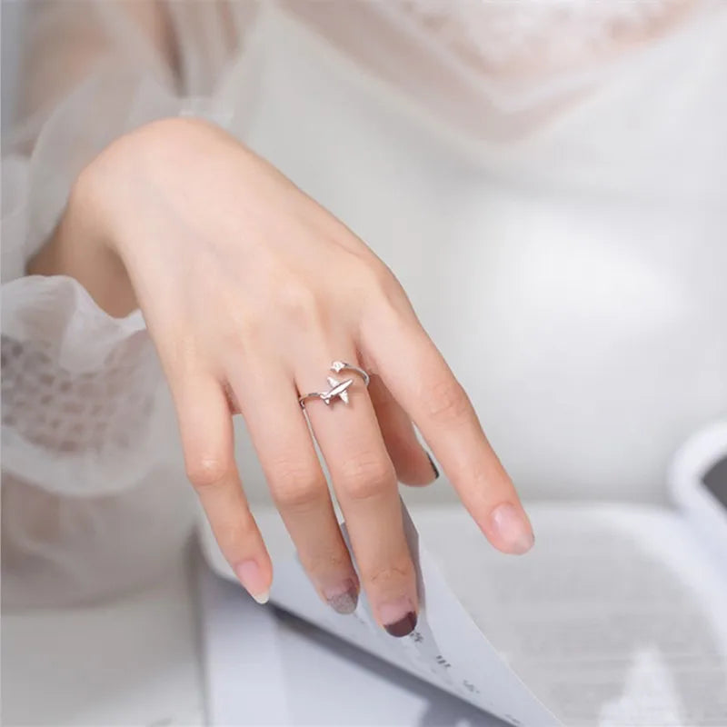 MKENDN Fashion Summer Style Plane Ring CZ Opening Fashion Jewelry Pure Finger Rings Best Friendship Gifts