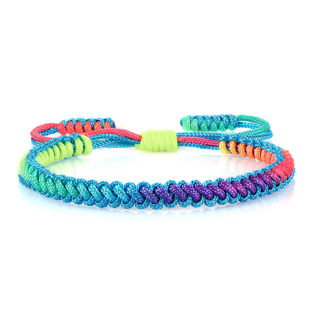 Lucky Colorful Rainbow Knots Braided Bracelet For Women Men Couple Handmade Adjustable Prayer Nylon Rope Bangles Travel Gift