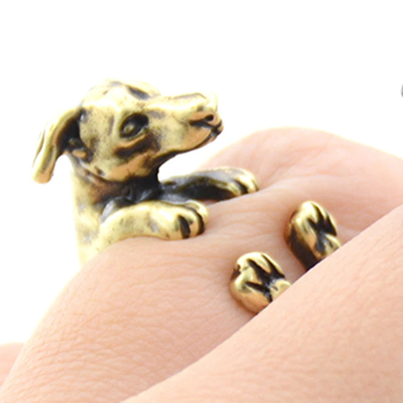 Retro 3D Beagle&German Shepherd&Schnauzer Dog Ring Women Anel Punk Style Rings For Men Wrap Animal Rings Anniversary Bijoux Gift