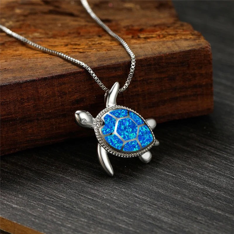 Classic Blue Pendant For Women Pendant Silver Color Chain Necklace Women Sea Turtle Crystal Wedding Jewelry