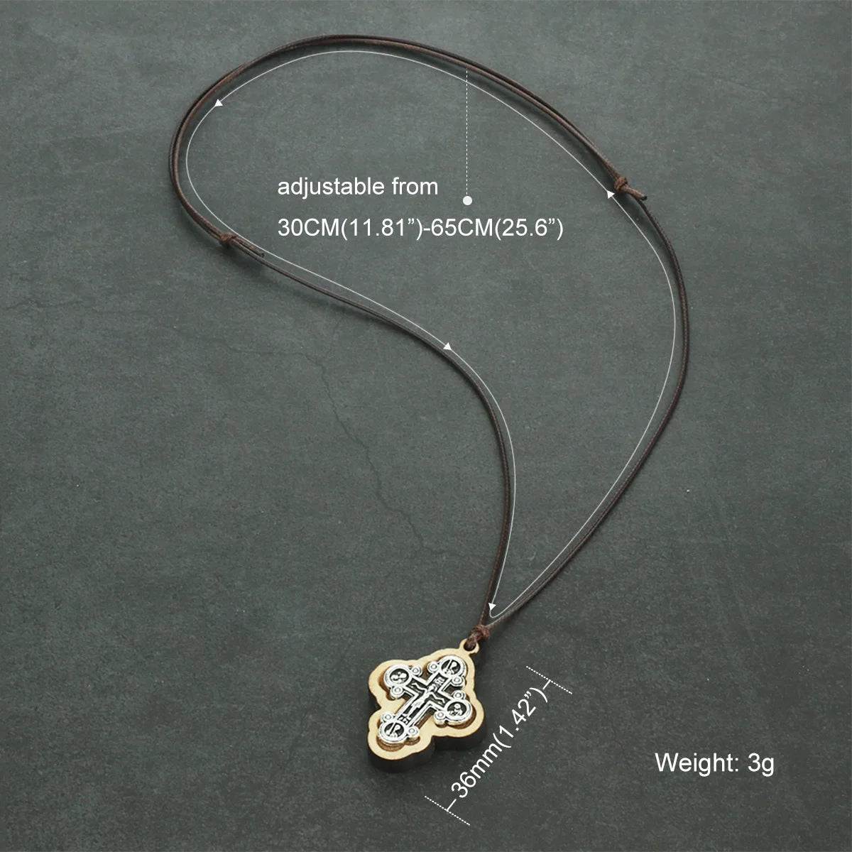 Orthodox ICXC Wooden Saint Cross Pendant Necklaces for Men Adjustable Leather Rope Chain Necklace Religious Jewelry