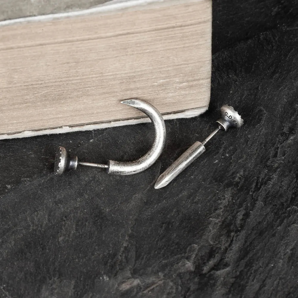 MKENDN 100% 925 Sterling Silver Creative Retro Oxidized Black Nail Stud Earring Trendy Street Punk Style Ear Pin For Men Women