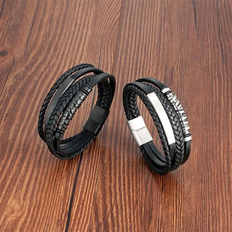 Multilayer Stainless Steel Insert Bracelet Viking Leather Bracelets for Men Braided Bangles Punk Jewelry Homme Accessories - Madeinsea©