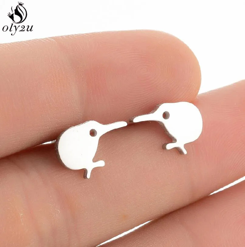 Korean Cute Stainless Steel Animal Earrings for Women Small Bat Octopus Fish Penguin Stud Earrings Trendy Jewelry Friends Gifts