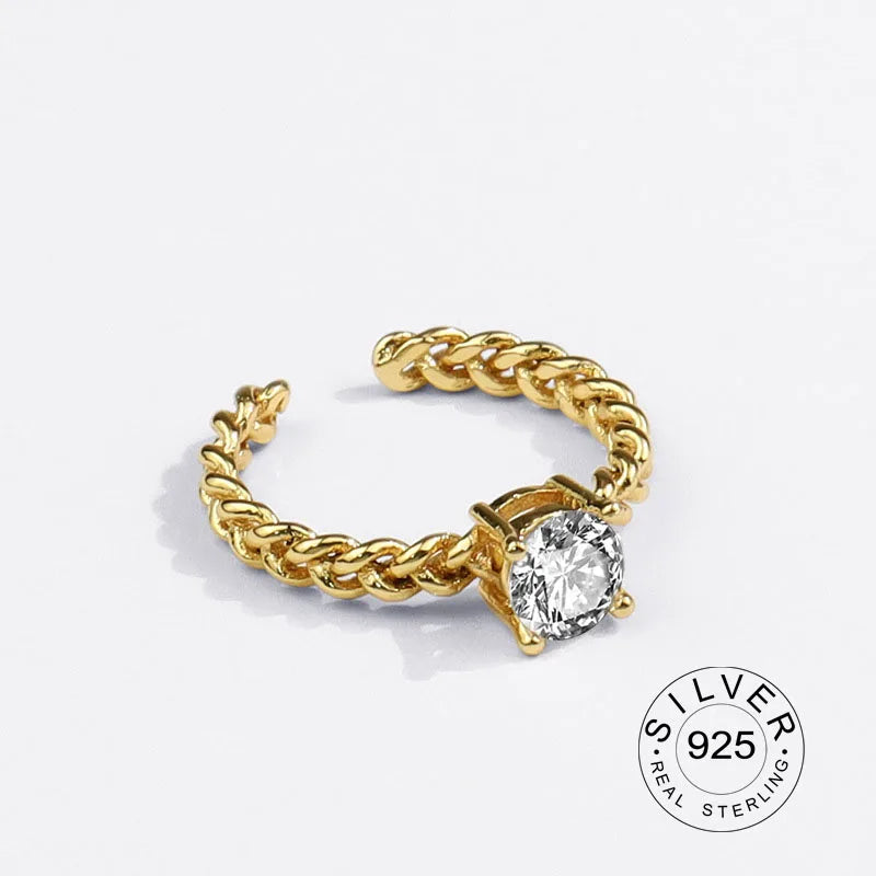 Real 925 Sterling Silver Rings For Women vintage zircon open round Engagement Rings Silver 925 Jewelry Anillos Mujer