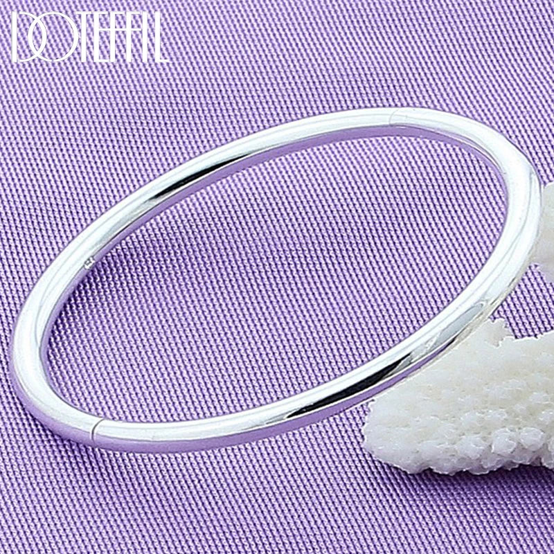 DOTEFFIL 925 Sterling Silver Solid Smooth Opening Bangles Bracelet For Woman Wedding Engagement Party Jewelry