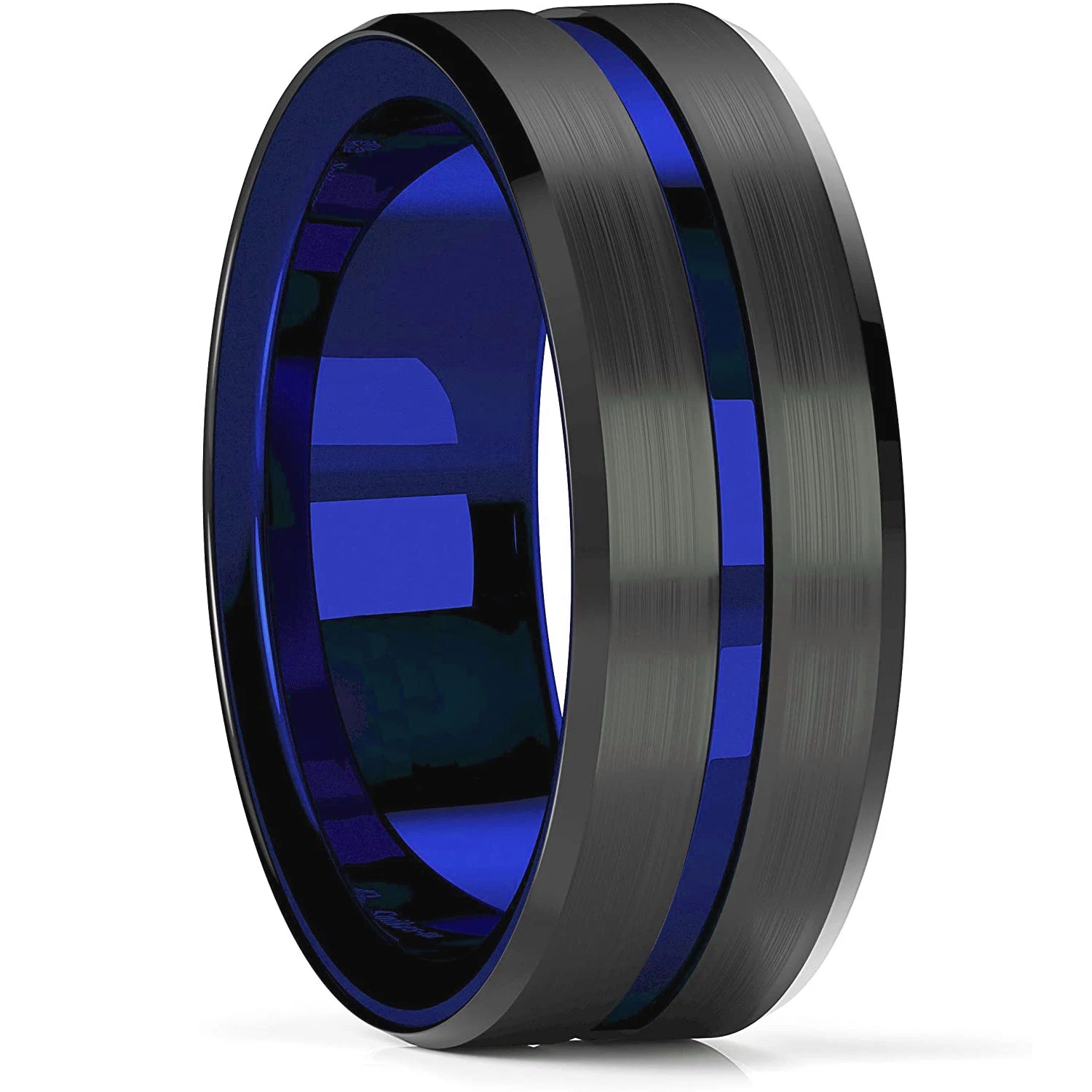 Trendy 8mm Men Frosted Stainless Steel Rings Silver Color Brushed Groove Beveled Edge Engagement Rings For Men Wedding Jewelry