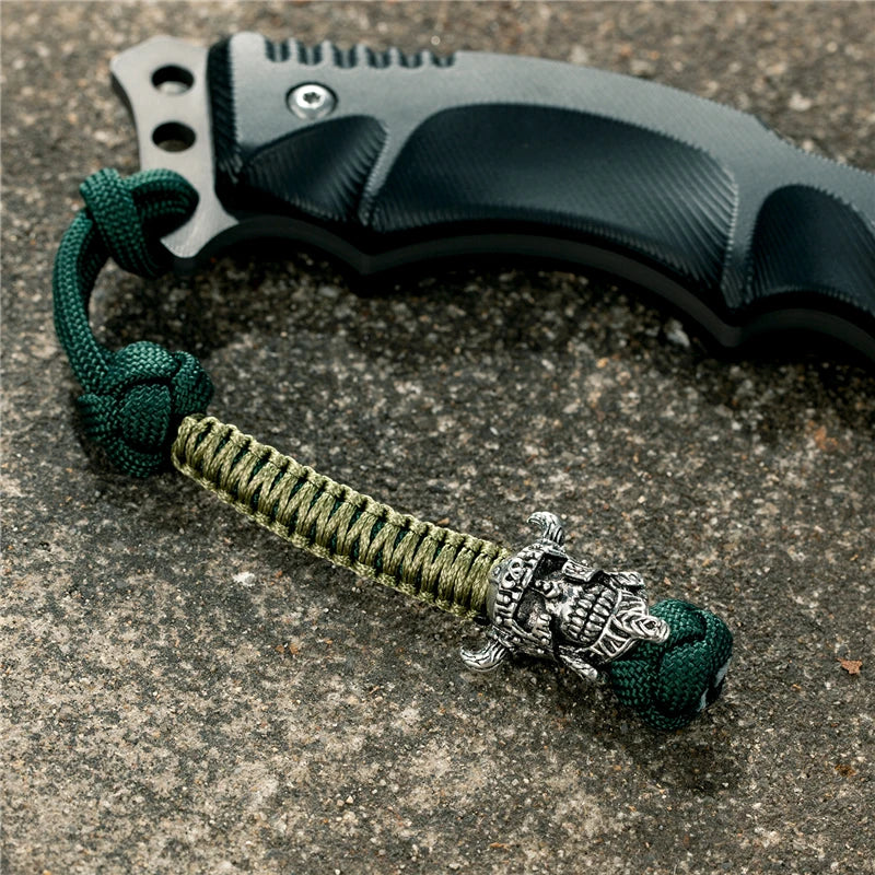 MKENDN Vikings Antique Warrior Helmet Keychains Bag Knife Rope Pendant Men Car Keyring Navy EDC Paracord Accessories Jewelry