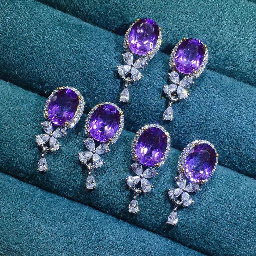 925 Silver Jewelry Natural Amethyst Earrings Fine Accessories for Wedding Engagement Party for Girlfriend&Wife Gift