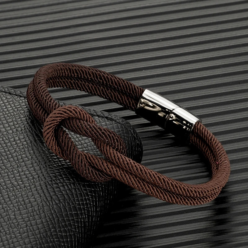 MKENDN Men Nautical Double Strand Square Knot Bondage Survival Bracelet Women Rescue Emergency Rope Jewelry With 316L Magnet