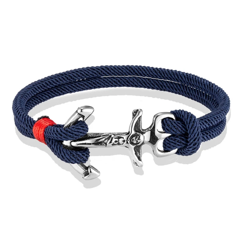 MKENDN Navy Anchor Bracelets Men Double Strand Nautical Rope Bracelet For Women Stainless Steel Jesus Cross Prayer Jewelry