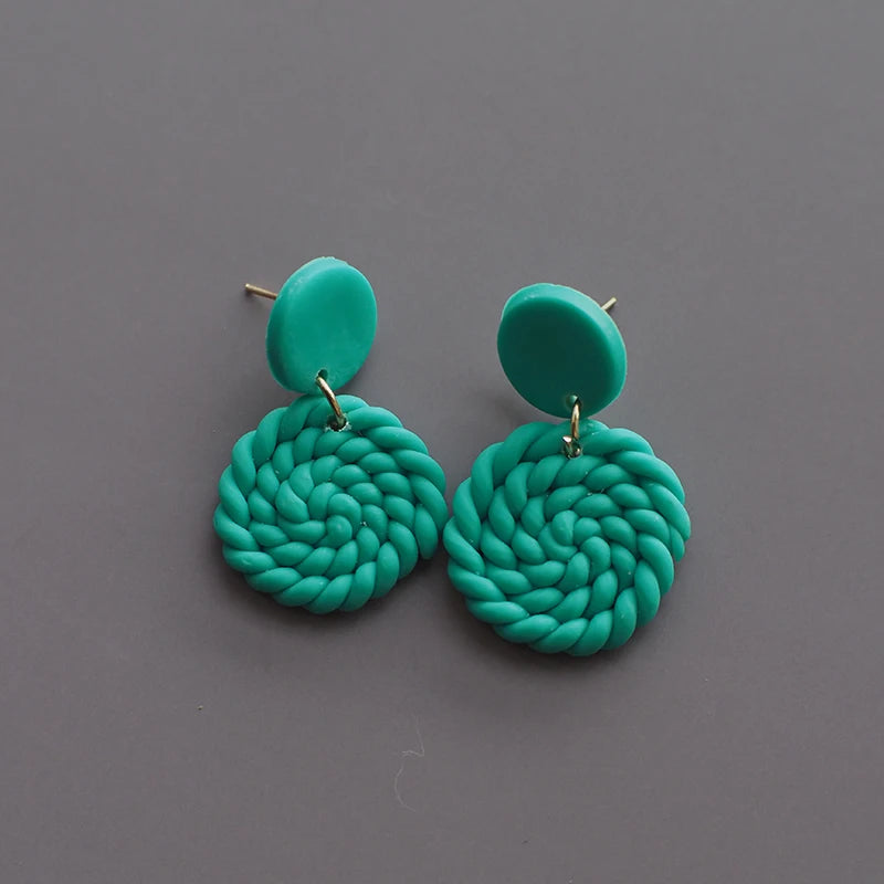 Leaves Heart Earthy Colors Arch Natural Handmade Polymer Clay Braided Pattern Earrings Dangle Sets Women Jewelry Holiday Wear