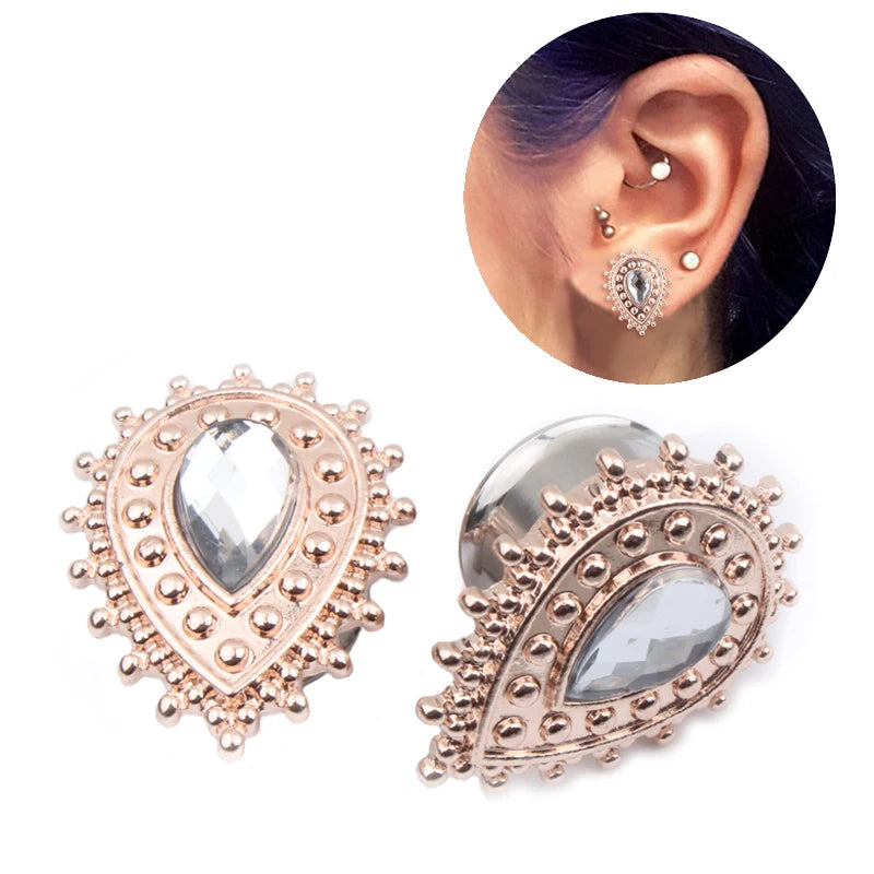 2 Stück Ohrstöpsel/Tunnel/Ohrpiercings aus 316L Edelstahl mit geschraubten Sattelohrring-Expander-Messgeräte Körperschmuck-Piercings