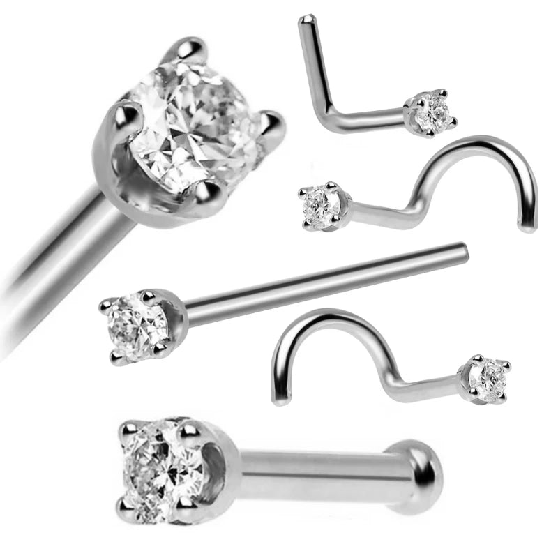 3/4/5/8/21pcs 20G Nose Studs Set Surgical Steel L-Shape Nostril Studs Screws Nose Ring Hoop Body Piercing Jewelry Mixed Styles