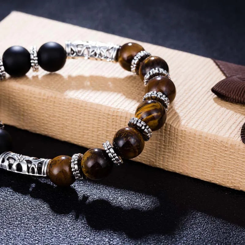 Hot Sale Men Women 10mm Bracelets 7 Chakra Healing Balance Beads Heart Charm Bracelet For Female Reiki Prayer Stones Jewelry