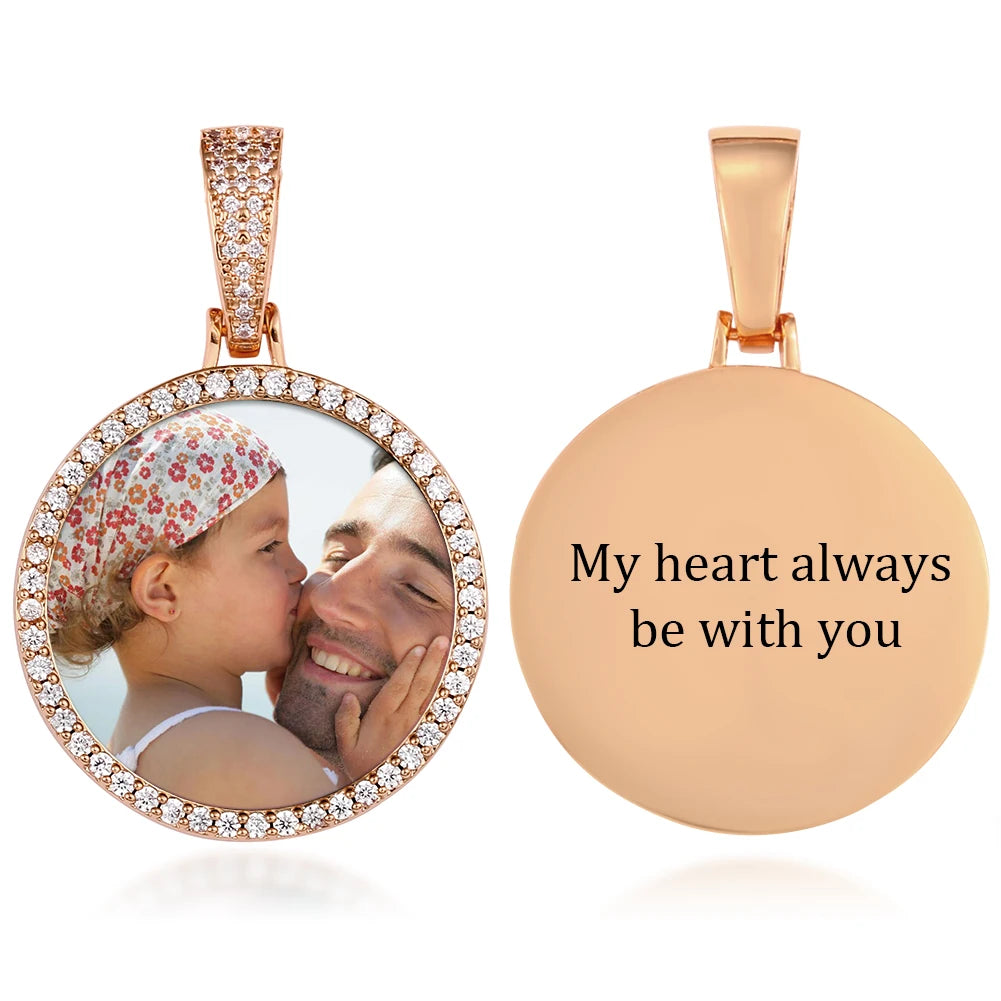 Médaillon souvenir rond unisexe avec photo personnalisée pour homme, bijou hip-hop
