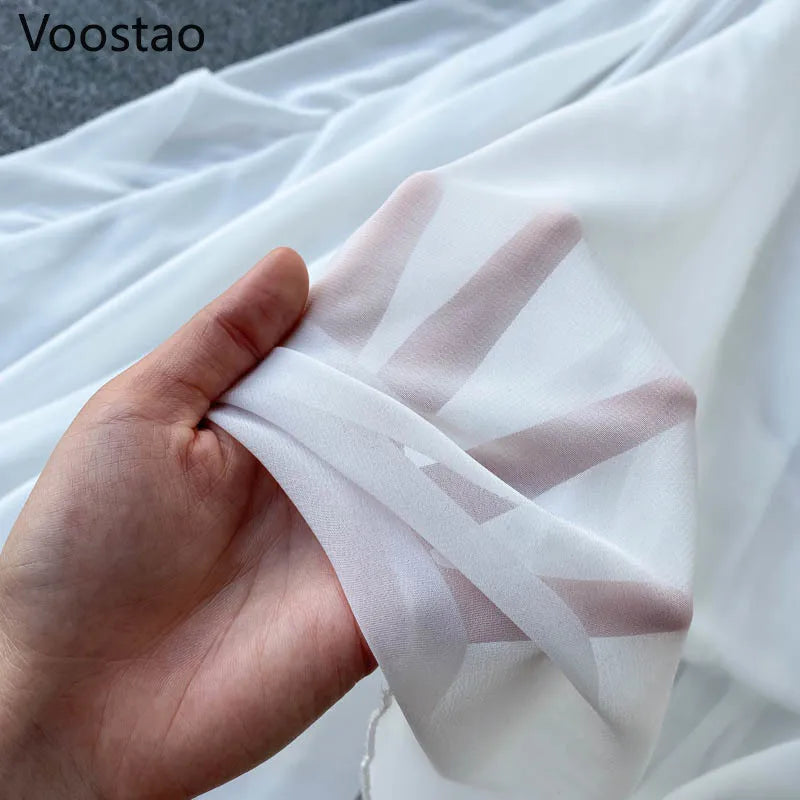 Seaside Holiday Party Dress Women Elegant White Fairy Chiffon Long Dresses Ladies Sweet Slash Neck Off Shoulder Boho Maxi Dress