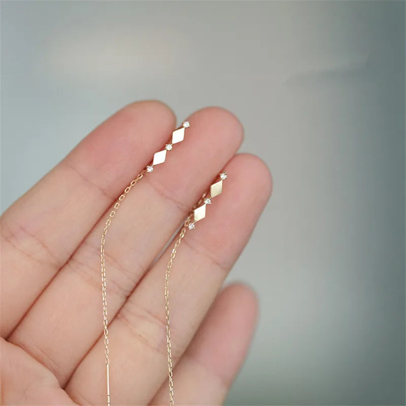 925 Sterling Silber 14 Karat Vergoldung Eingelegter Kristall Französische Diamant Quaste Ohr Linie Frauen Retro Klassische Party Schmuck Zubehör