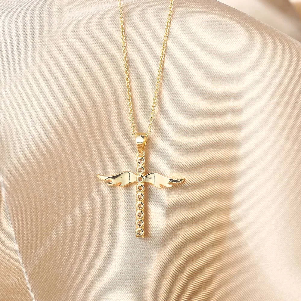 Angel Wings Cross Pendant Necklaces for Women