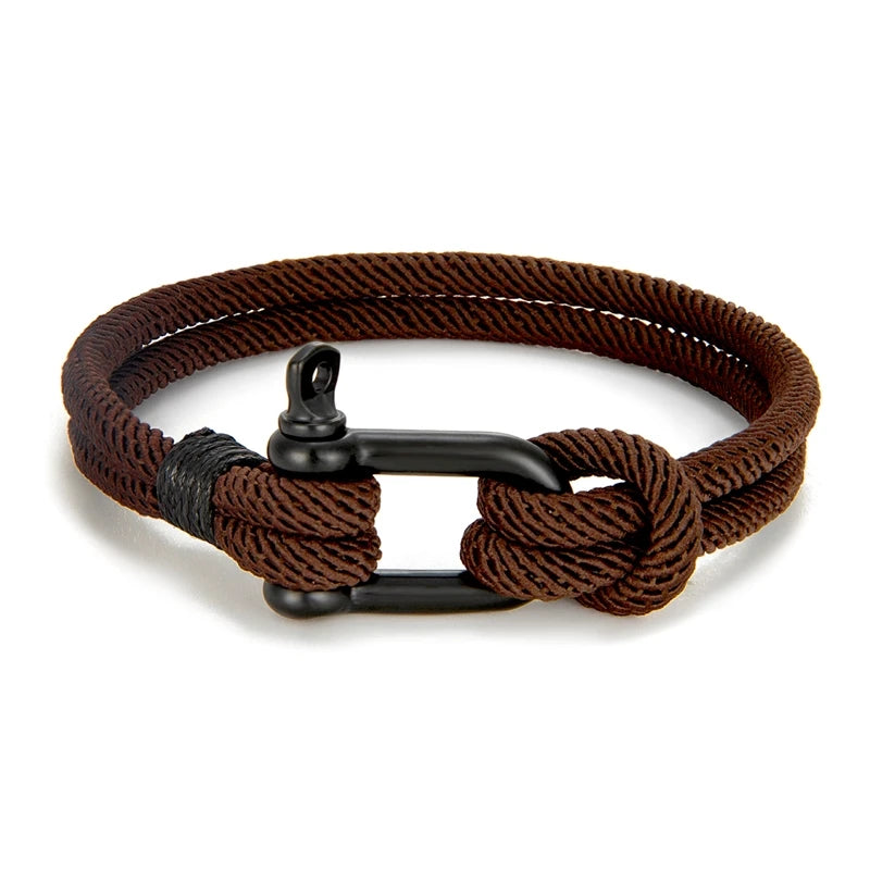 MKENDN Men's Black U Shape Shackle Nautical Double Strand Rope Bracelet Outdoor Camping Rescue Emergency Rope Bracelet For Women