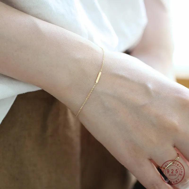 925 Sterling Silber Koreanische Version Einfache Ein-Wort Stick Kette Armband Frauen Mode Charme 14k Gold Schmuck Zubehör