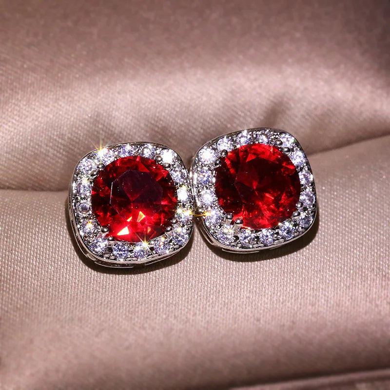 S925 Sterling Silver Diamonds Wedding Earrings for Women ruby Cartoon Fine Jewelry 925 Silver Earrings Engagement Earrings Women