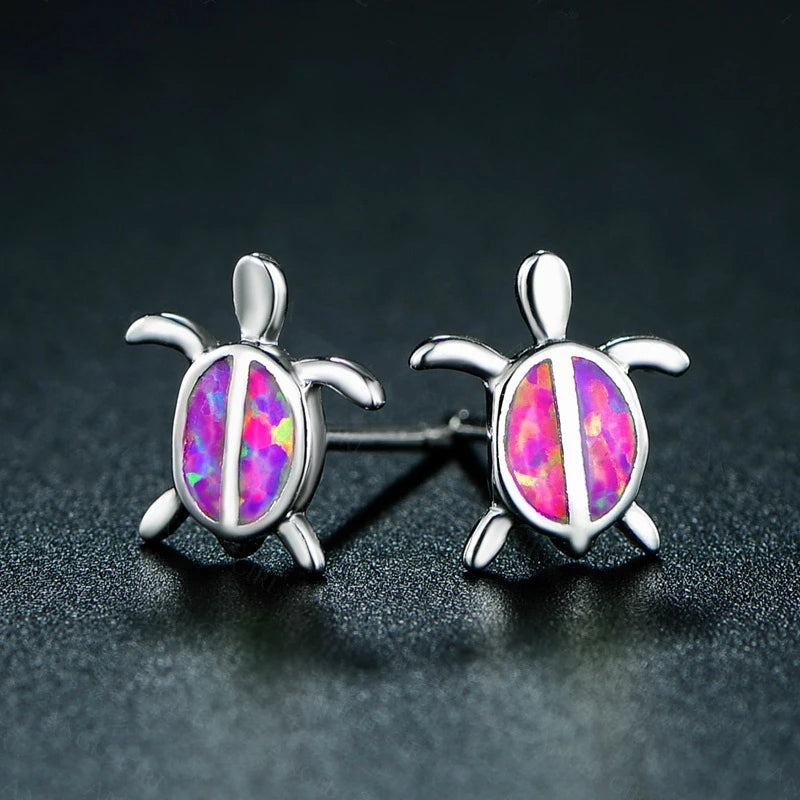 Cute Women Sea Turtle Long Drop Earrings Wedding Jewelry Accessories Fashion Blue Imitation Opal Pendant Earrings for Women